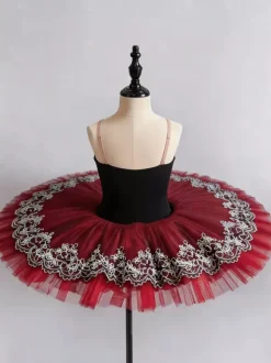 Ballet Dance Costumes Red Adults Kid's Ballerina Ruffles Lace Polyester Dress Dancing Wear