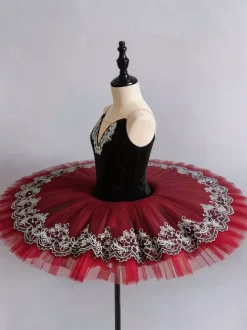 Ballet Dance Costumes Red Adults Kid's Ballerina Ruffles Lace Polyester Dress Dancing Wear