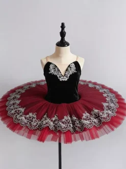 Ballet Dance Costumes Red Adults Kid's Ballerina Ruffles Lace Polyester Dress Dancing Wear