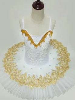 Ballet Dance Dress White Lace Embroidered Tutu Ballerina Dresses
