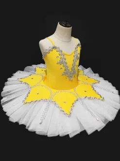 Ballet Dance Dress Yellow Beading Tutu Dress Sequin Ballerina Dresses