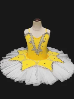Ballet Dance Dress Yellow Beading Tutu Dress Sequin Ballerina Dresses