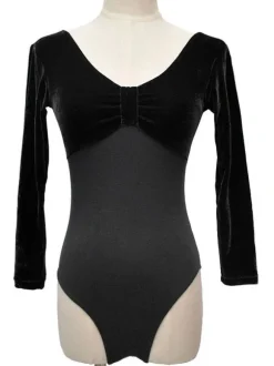 Ballet Dance Leotard Costume Women's Black Velour Long Sleeve Bodysuit
