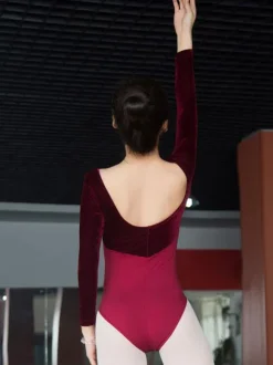 Ballet Dance Leotard Costume Women's Black Velour Long Sleeve Bodysuit