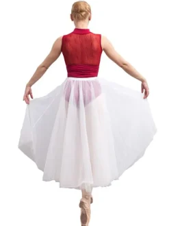 Ballet Dance Skirt Costume Women's White Tulle Sheer Performance Maxi Skirt