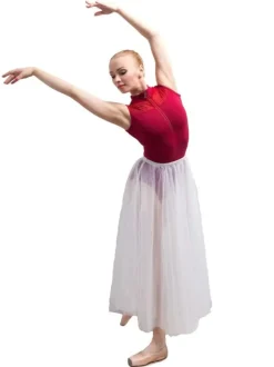 Ballet Dance Skirt Costume Women's White Tulle Sheer Performance Maxi Skirt