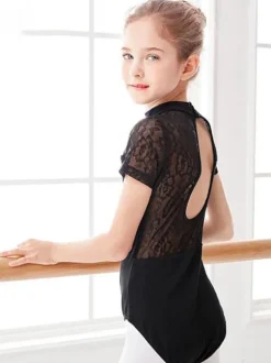 Ballet Dress Black Women's Kid's Ballerina Lace Pleated Artwork Backless Cotton Blend Jumpsuit Jumpsuit performance wear