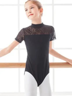 Ballet Dress Black Women's Kid's Ballerina Lace Pleated Artwork Backless Cotton Blend Jumpsuit Jumpsuit performance wear