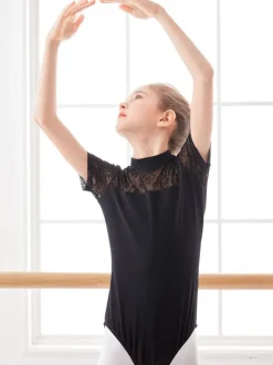 Ballet Dress Black Women's Kid's Ballerina Lace Pleated Artwork Backless Cotton Blend Jumpsuit Jumpsuit performance wear