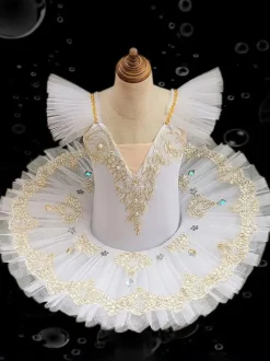 Ballet Dress Blue Girl's Kid's Ballerina Ruffles Embroidered Lace Polyester Dress Performance Wear
