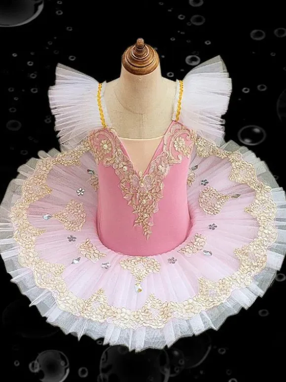 Ballet Dress Blue Girl's Kid's Ballerina Ruffles Embroidered Lace Polyester Dress Performance Wear