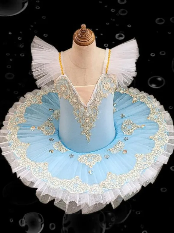 Ballet Dress Blue Girl's Kid's Ballerina Ruffles Embroidered Lace Polyester Dress Performance Wear