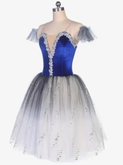 Ballet Dress Blue Women's Kid's Ballerina Rhinestones Ruffles Lace Polyester Dress Performance Wear