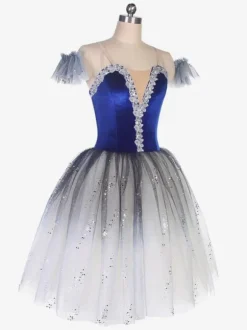 Ballet Dress Blue Women's Kid's Ballerina Rhinestones Ruffles Lace Polyester Dress Performance Wear