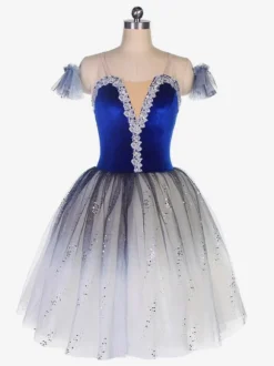 Ballet Dress Blue Women's Kid's Ballerina Rhinestones Ruffles Lace Polyester Dress Performance Wear