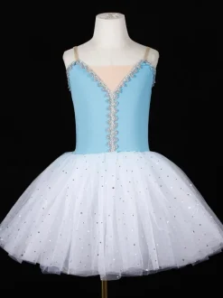 Ballet Dress Deep Blue Girl's Adult's Ballerina Sequins Lace Lace Polyester Dress Set Dancing Wear