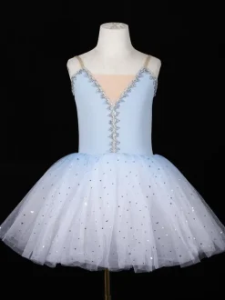 Ballet Dress Deep Blue Girl's Adult's Ballerina Sequins Lace Lace Polyester Dress Set Dancing Wear