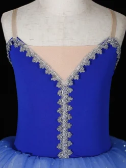 Ballet Dress Deep Blue Girl's Adult's Ballerina Sequins Lace Lace Polyester Dress Set Dancing Wear