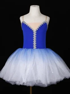 Ballet Dress Deep Blue Girl's Adult's Ballerina Sequins Lace Lace Polyester Dress Set Dancing Wear