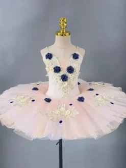 Ballet Dress Ecru White Girl's Kid's Ballerina Embroidered Polyester Dancing Wear