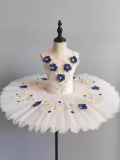 Ballet Dress Ecru White Girl's Kid's Ballerina Embroidered Polyester Dancing Wear