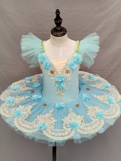 Ballet Dress Light Sky Blue Girl's Kid's Ballerina Polyester Lace Applique Net Dress Performance Wear