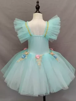 Ballet Dress Light Sky Blue Kid's Ballerina Ruffles Flowers Tutu Dress Dress Dancing Wear