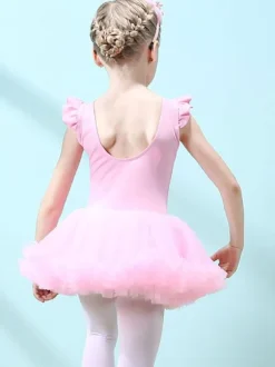 Ballet Dress Lilac Women's Kid's Dancer Cut Out Ruffles Artwork Pleated Cotton Blend Dress Tunic dancing wear