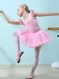 Ballet Dress Lilac Women's Kid's Dancer Cut Out Ruffles Artwork Pleated Cotton Blend Dress Tunic dancing wear