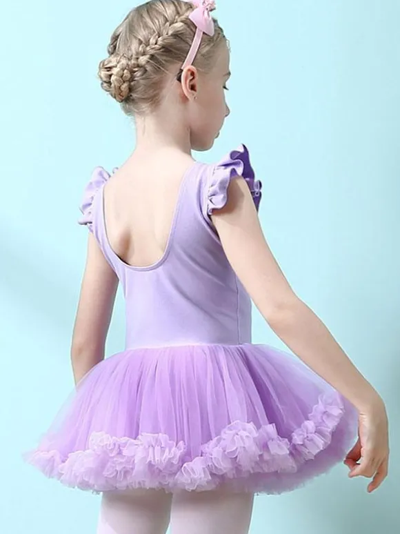Ballet Dress Lilac Women's Kid's Dancer Cut Out Ruffles Artwork Pleated Cotton Blend Dress Tunic dancing wear