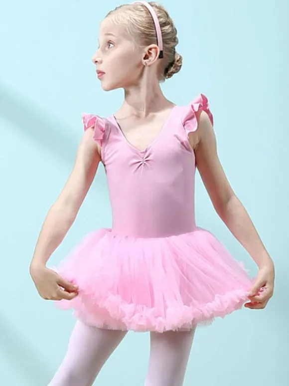 Ballet Dress Lilac Women's Kid's Dancer Cut Out Ruffles Artwork Pleated Cotton Blend Dress Tunic dancing wear