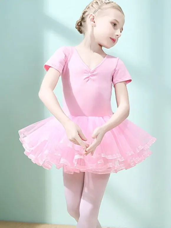 Ballet Dress Lilac Women's Kid's Dancer Cut Out Ruffles Artwork Pleated Cotton Blend Dress Tunic performance wear