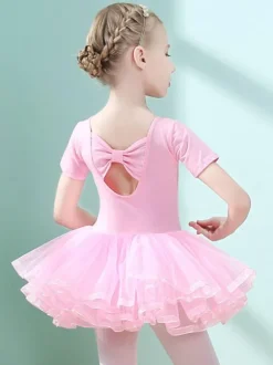 Ballet Dress Lilac Women's Kid's Dancer Cut Out Ruffles Artwork Pleated Cotton Blend Dress Tunic performance wear