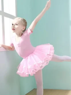 Ballet Dress Lilac Women's Kid's Dancer Cut Out Ruffles Artwork Pleated Cotton Blend Dress Tunic performance wear
