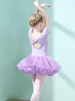 Ballet Dress Lilac Women's Kid's Dancer Cut Out Ruffles Artwork Pleated Cotton Blend Dress Tunic performance wear
