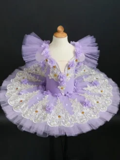 Ballet Dress Pink Kid's Adult's Ballerina Ruffles Flowers Lace Polyester Dress Performance Wear