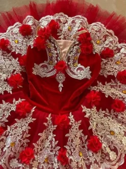 Ballet Dress Pink Kid's Adult's Ballerina Ruffles Flowers Lace Polyester Dress Performance Wear