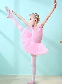Ballet Dress Pink Women's Kid's Dancer Cut Out Ruffles Artwork Pleated Cotton Blend Dress Tunic performance wear