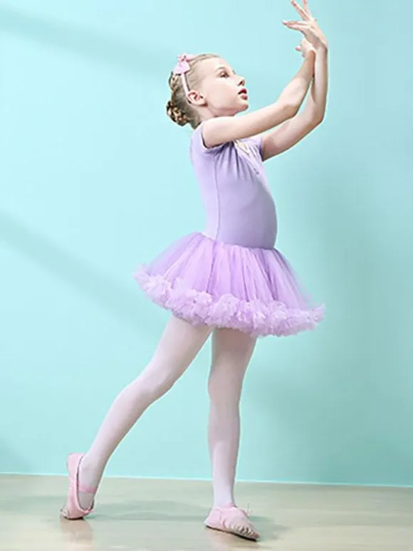 Ballet Dress Pink Women's Kid's Dancer Cut Out Ruffles Artwork Pleated Cotton Blend Dress Tunic performance wear