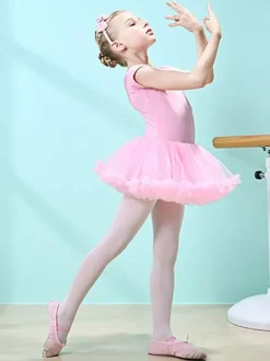 Ballet Dress Pink Women's Kid's Dancer Cut Out Ruffles Artwork Pleated Cotton Blend Dress Tunic performance wear