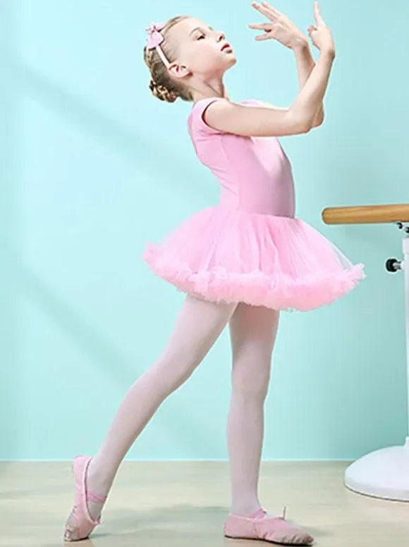 Ballet Dress Pink Women's Kid's Dancer Cut Out Ruffles Artwork Pleated Cotton Blend Dress Tunic performance wear