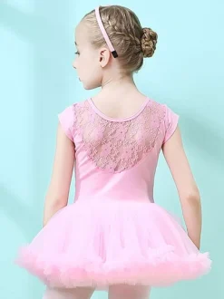 Ballet Dress Pink Women's Kid's Dancer Cut Out Ruffles Artwork Pleated Cotton Blend Dress Tunic performance wear