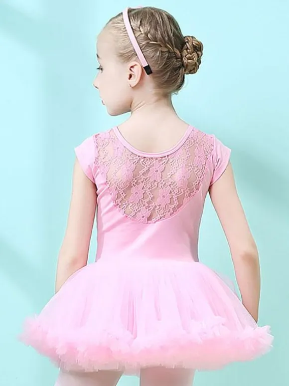 Ballet Dress Pink Women's Kid's Dancer Cut Out Ruffles Artwork Pleated Cotton Blend Dress Tunic performance wear
