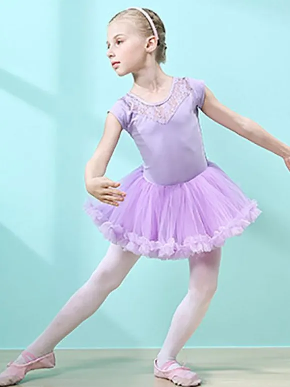 Ballet Dress Pink Women's Kid's Dancer Cut Out Ruffles Artwork Pleated Cotton Blend Dress Tunic performance wear