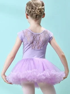 Ballet Dress Pink Women's Kid's Dancer Cut Out Ruffles Artwork Pleated Cotton Blend Dress Tunic performance wear