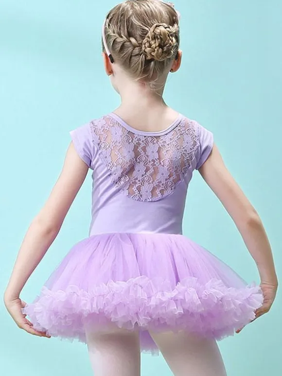 Ballet Dress Pink Women's Kid's Dancer Cut Out Ruffles Artwork Pleated Cotton Blend Dress Tunic performance wear