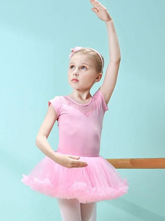 Ballet Dress Pink Women's Kid's Dancer Cut Out Ruffles Artwork Pleated Cotton Blend Dress Tunic performance wear