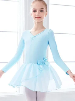 Ballet Dress Pink Women's Kid's Dancer Bows Pleated Artwork Pleated Cotton Blend Dress Tunic performance wear