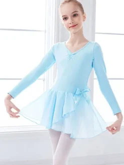 Ballet Dress Pink Women's Kid's Dancer Bows Pleated Artwork Pleated Cotton Blend Dress Tunic performance wear