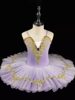 Ballet Dress Purple Girl's Kid's Ballerina Lace Applique Sequins Dress Performance Wear